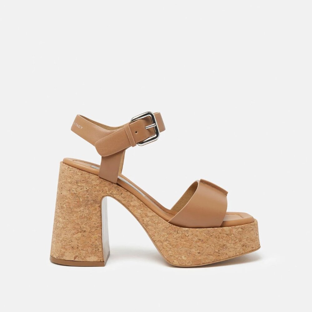 Stella McCartney Skyla Buckled Platform Sandals in Tan, Size 40, New in Box